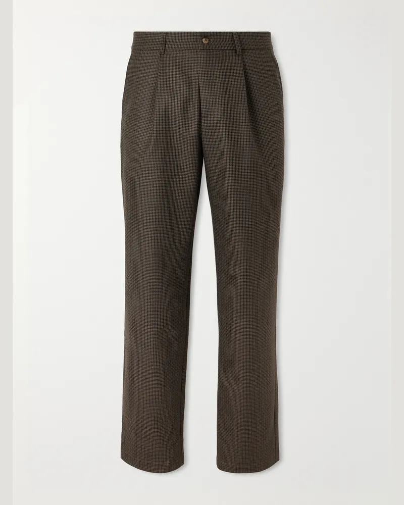 De Bonne Facture Straight-Leg Pleated Puppytooth Wool-Flannel Trousers Green
