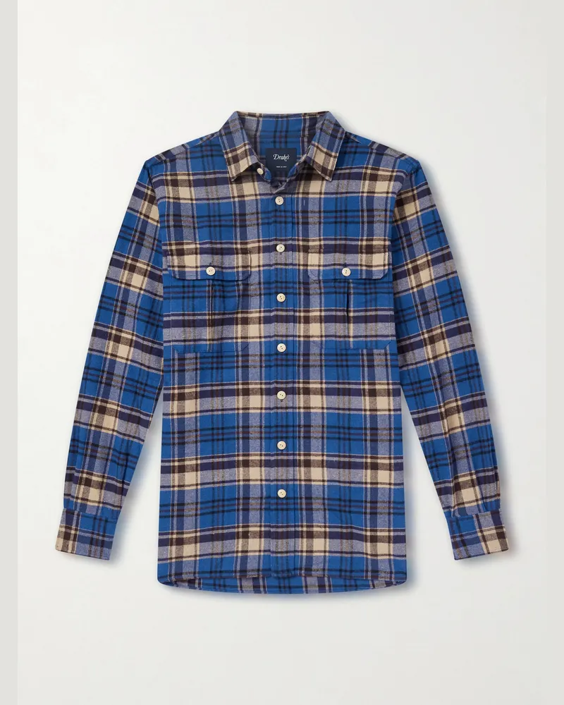 Drake's Kariertes Hemd aus gebürstetem Baumwollflanell Mehrfarbig