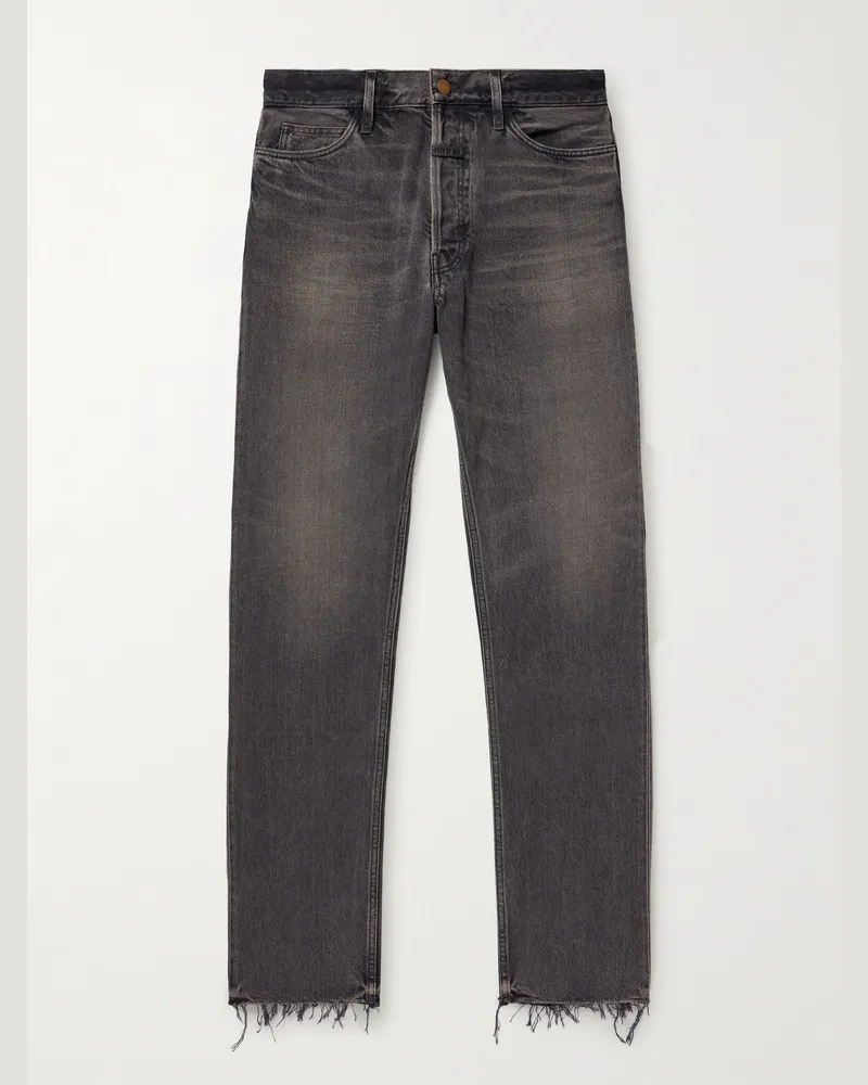 Fear of God Gerade geschnittene Jeans in Distressed-Optik mit Logoapplikation Grau