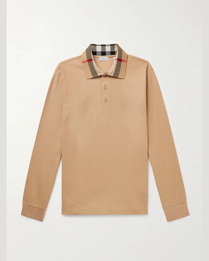 Burberry Oberteil aus Baumwoll-Piqué mit kariertem Polokragen Neutral