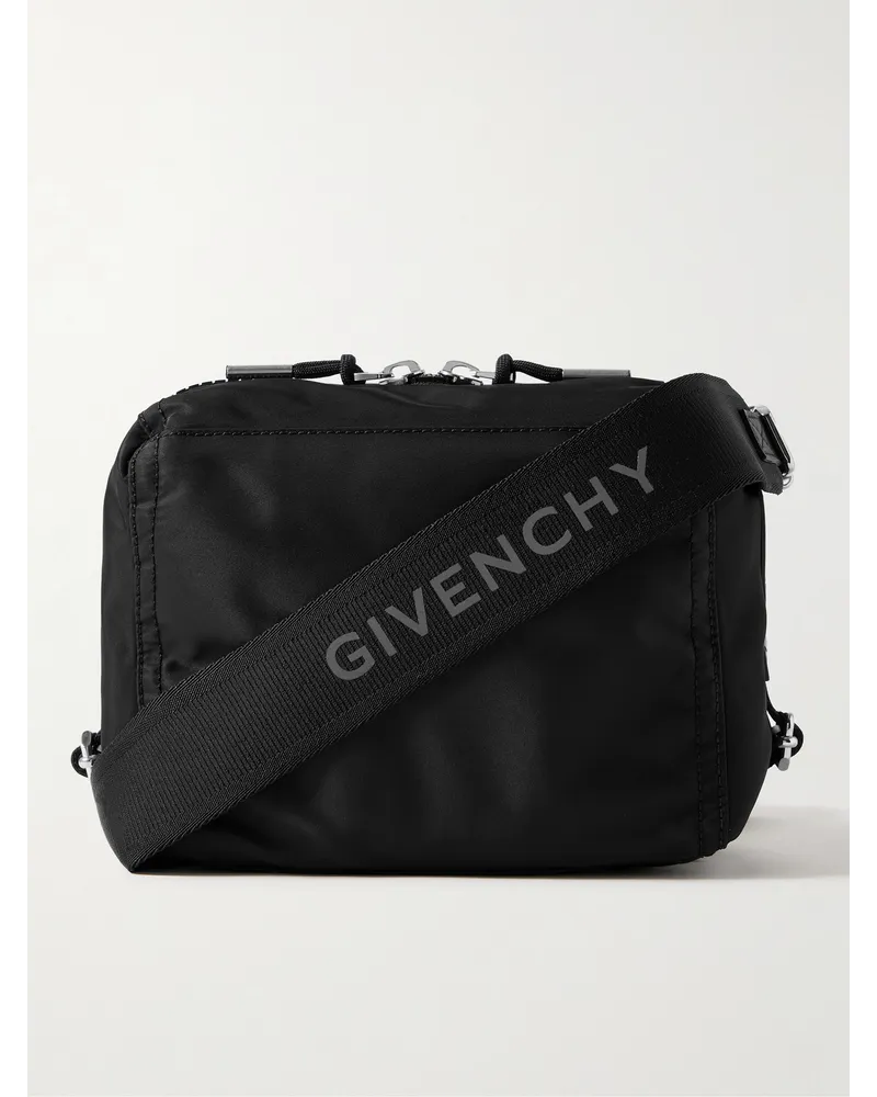 Givenchy Pandora kleine Umhängetasche aus Nylon mit Lederbesatz Schwarz