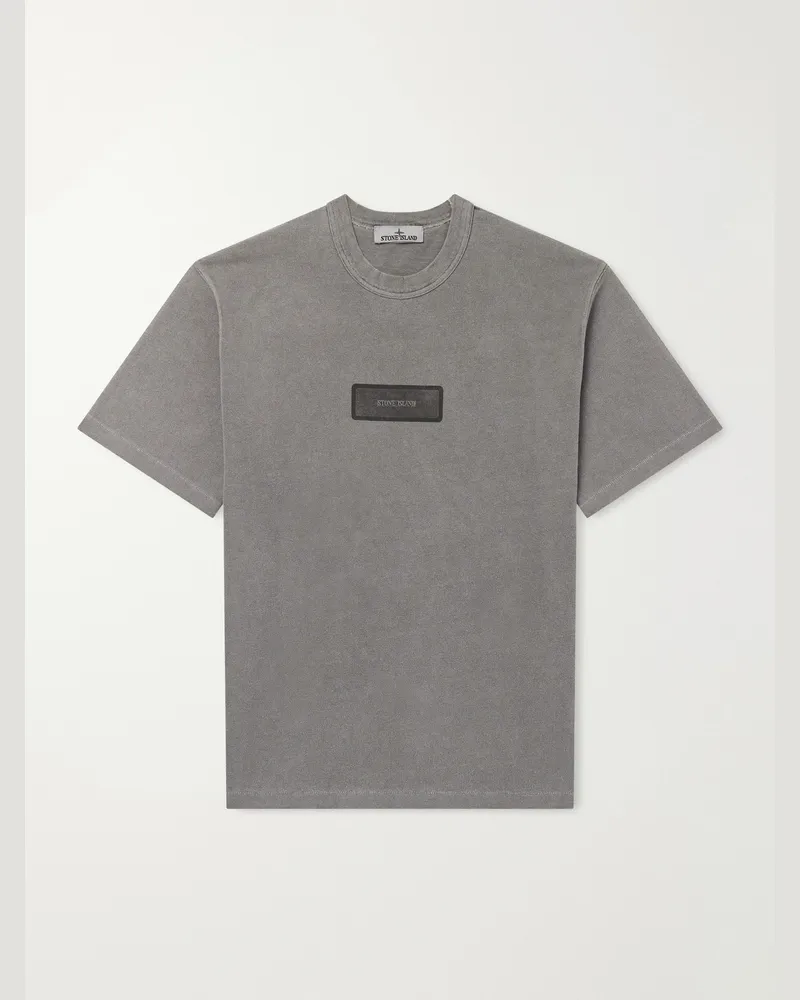 Stone Island Logo-Print Cotton-Jersey T-Shirt Gray