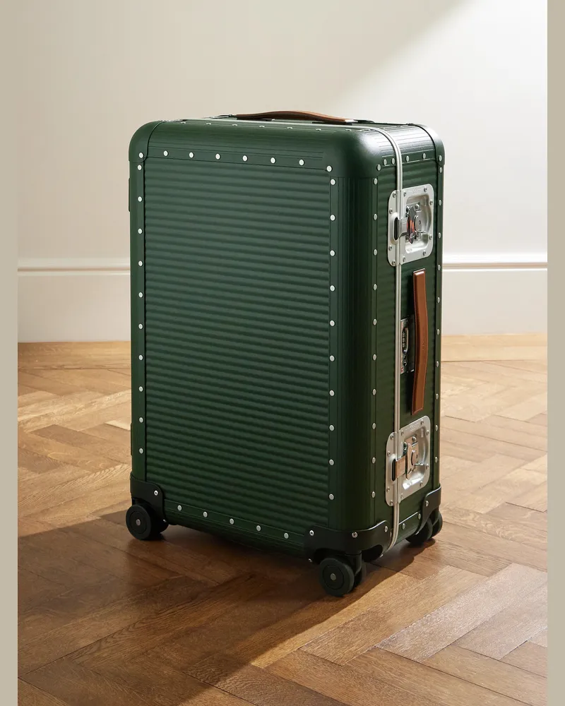 FPM Bank Spinner Koffer aus Polycarbonat mit Rollen und Lederbesatz, 68 cm Grün