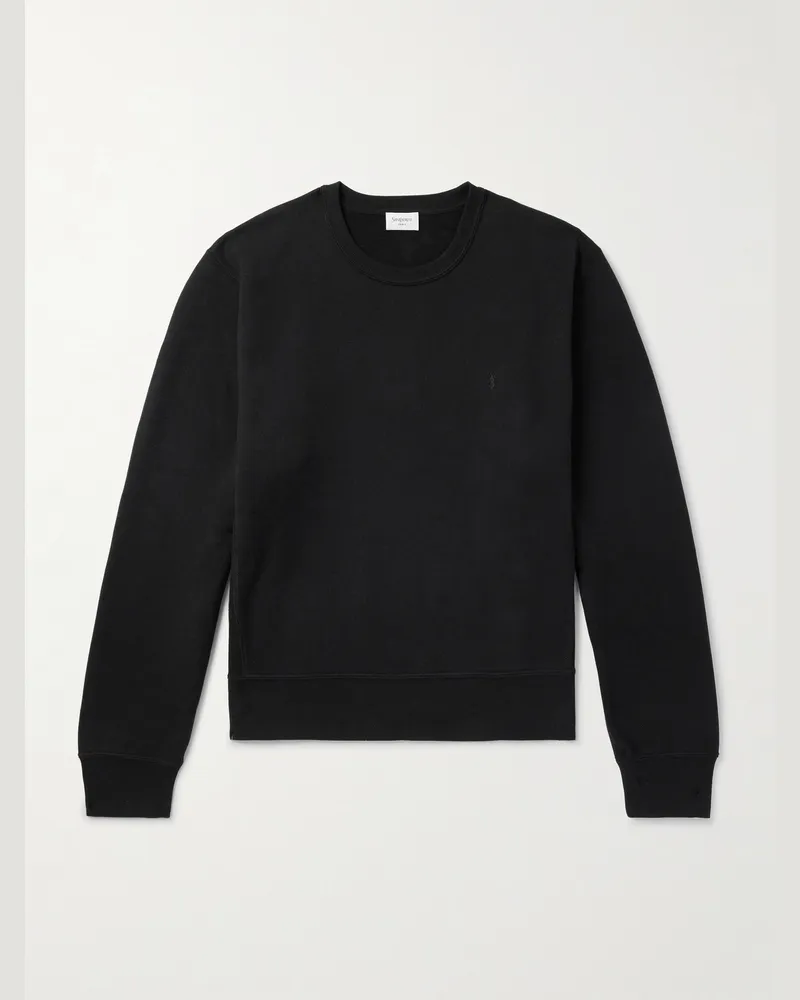 Saint Laurent Sweatshirt aus Baumwoll-Jersey mit Logostickerei Schwarz