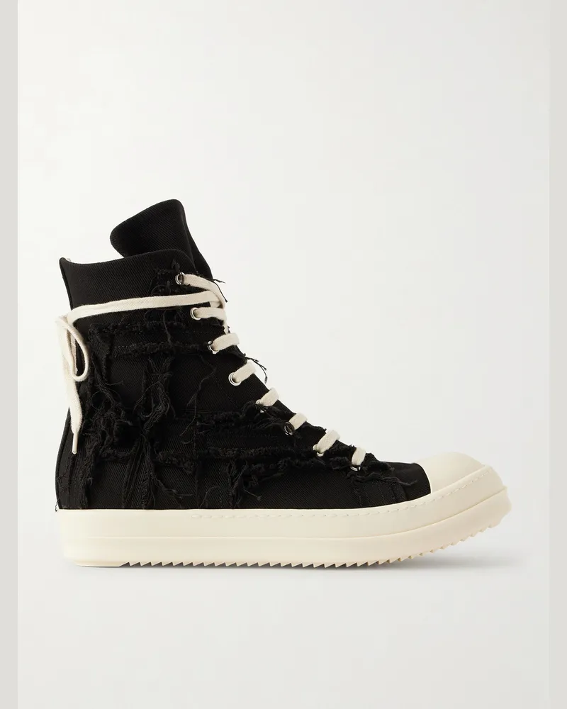 DRKSHDW by Rick Owens Frayed Denim High-Top Sneakers Black