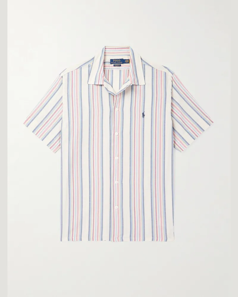 Ralph Lauren Gestreiftes Hemd aus Baumwoll-Chambray mit wandelbarem Kragen und Logostickerei Grau