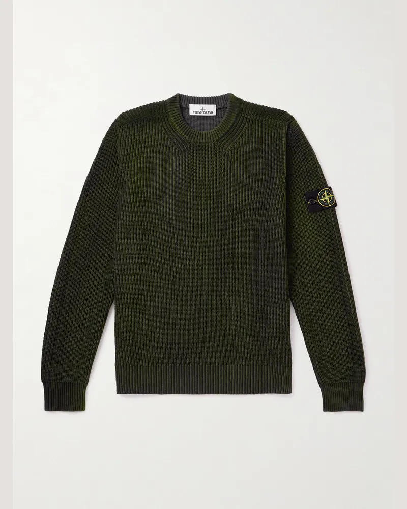 Stone Island Rippstrickpullover aus Baumwolle mit Logodetail Grün