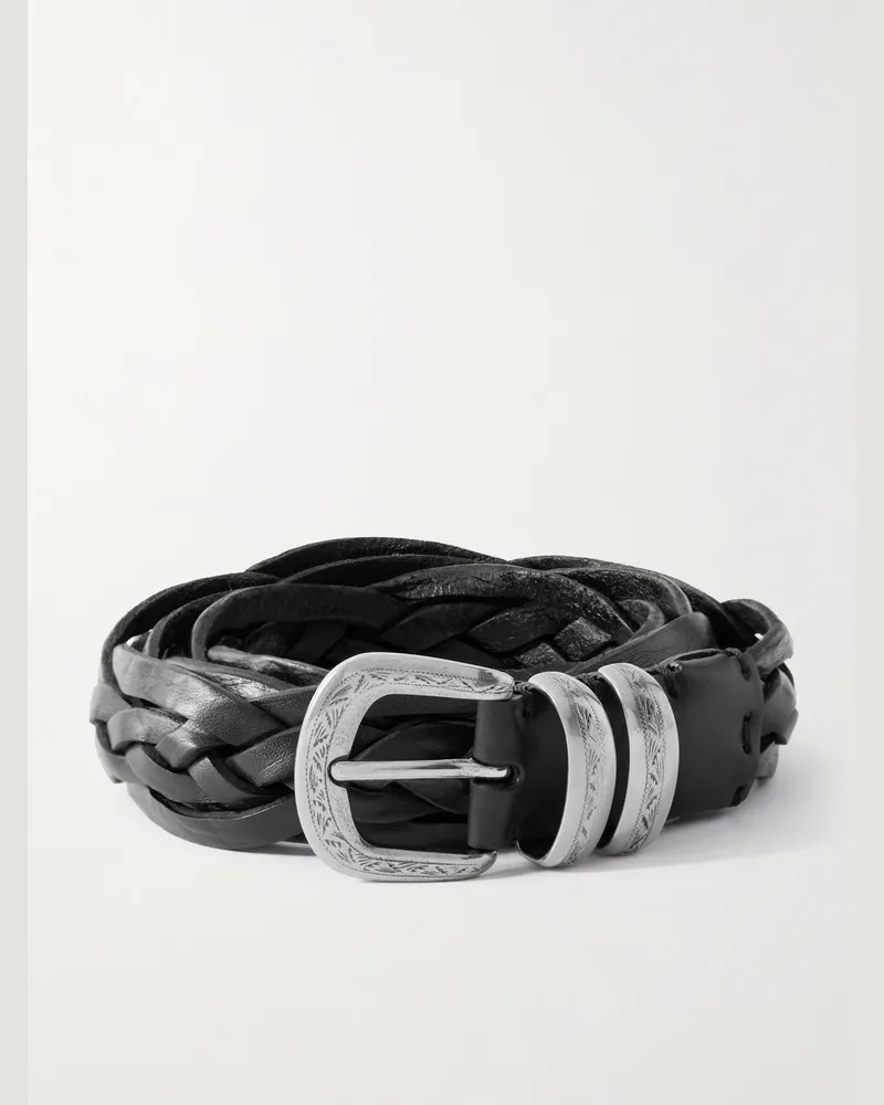 Brunello Cucinelli 3cm Woven Leather Belt Black