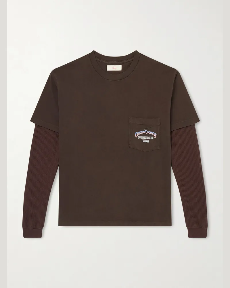 Cherry Los Angeles Country Road Logo-Print Layered Thermal Cotton-Jersey T-Shirt Brown