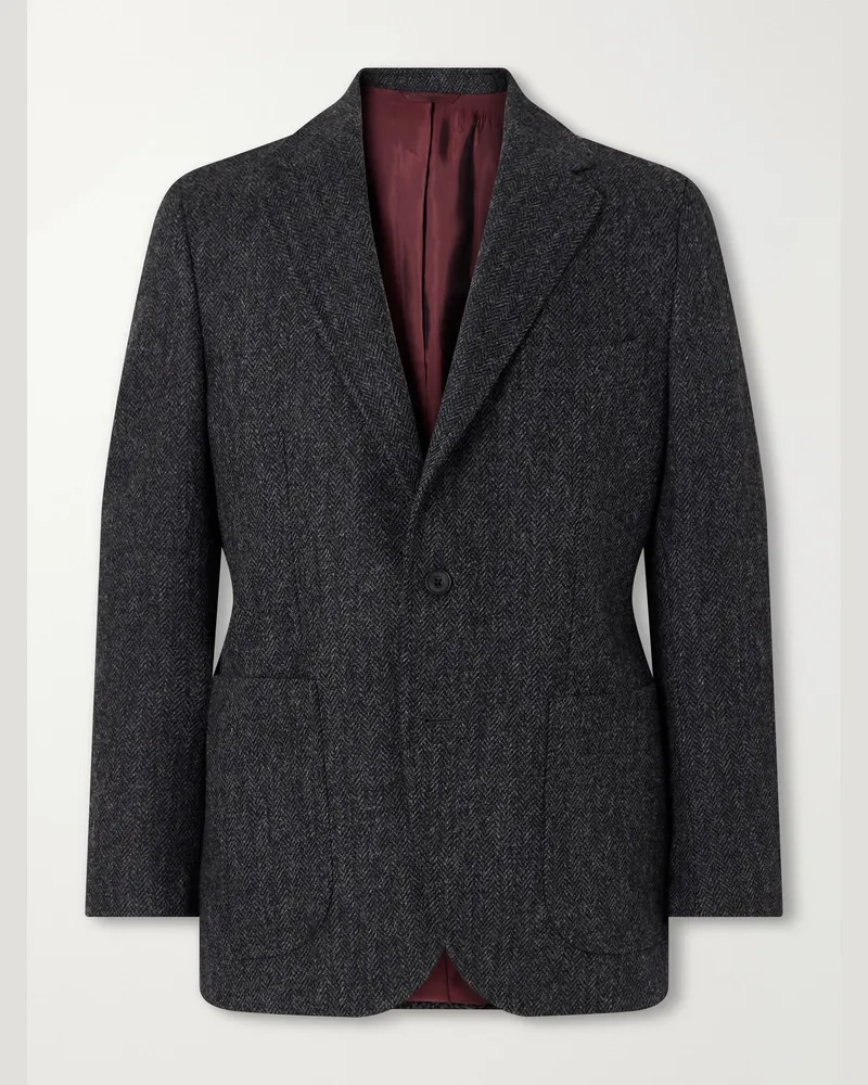 Rubinacci Herringbone Virgin Wool Blazer Gray