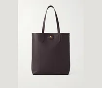 Reversible Full-Grain Leather and Checked Canvas Tote Bag