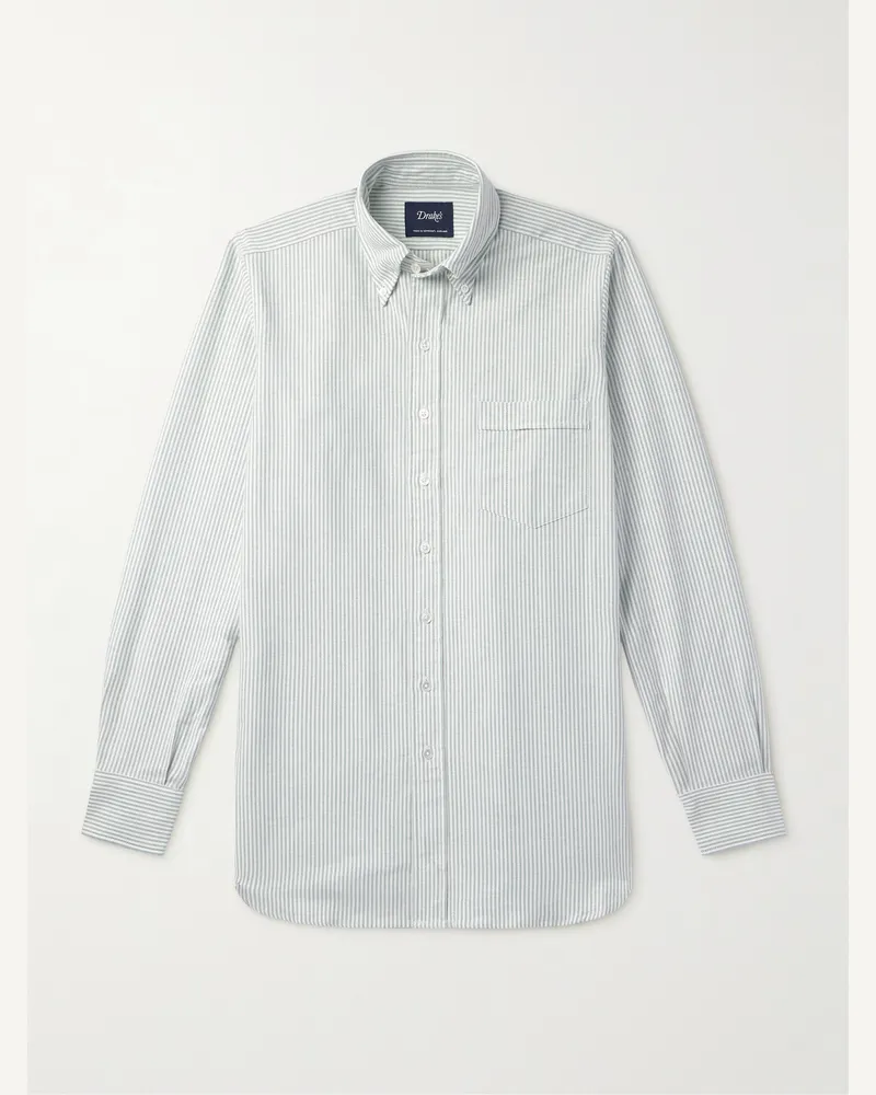 Drake's Hemd aus gestreiftem Baumwoll-Oxford mit Button-Down-Kragen Grün