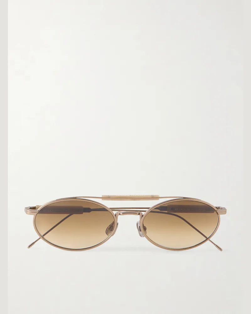 Brunello Cucinelli Round-Frame Gold-Tone Sunglasses Brown