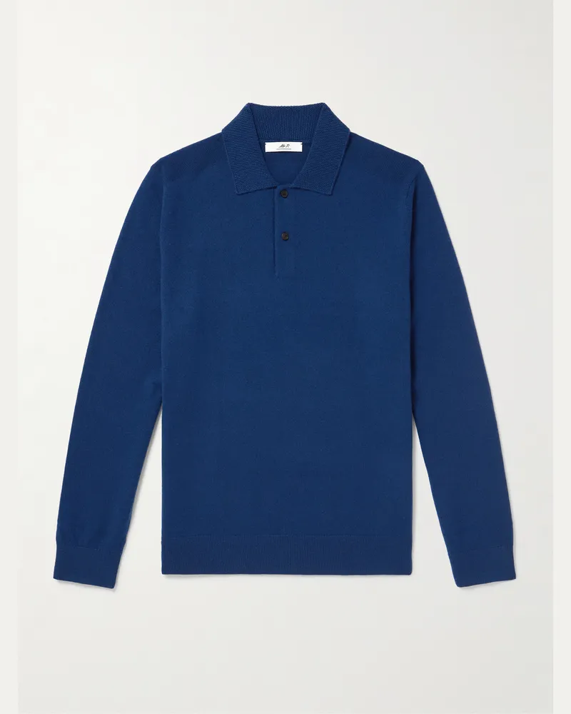MR P. Pullover aus einer Woll-Kaschmirmischung mit Polokragen Blau