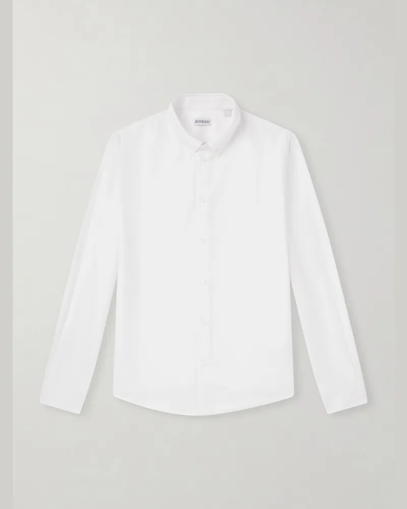 Burberry Schmal geschnittenes Hemd aus Baumwolle mit Button-Down-Kragen Weiß