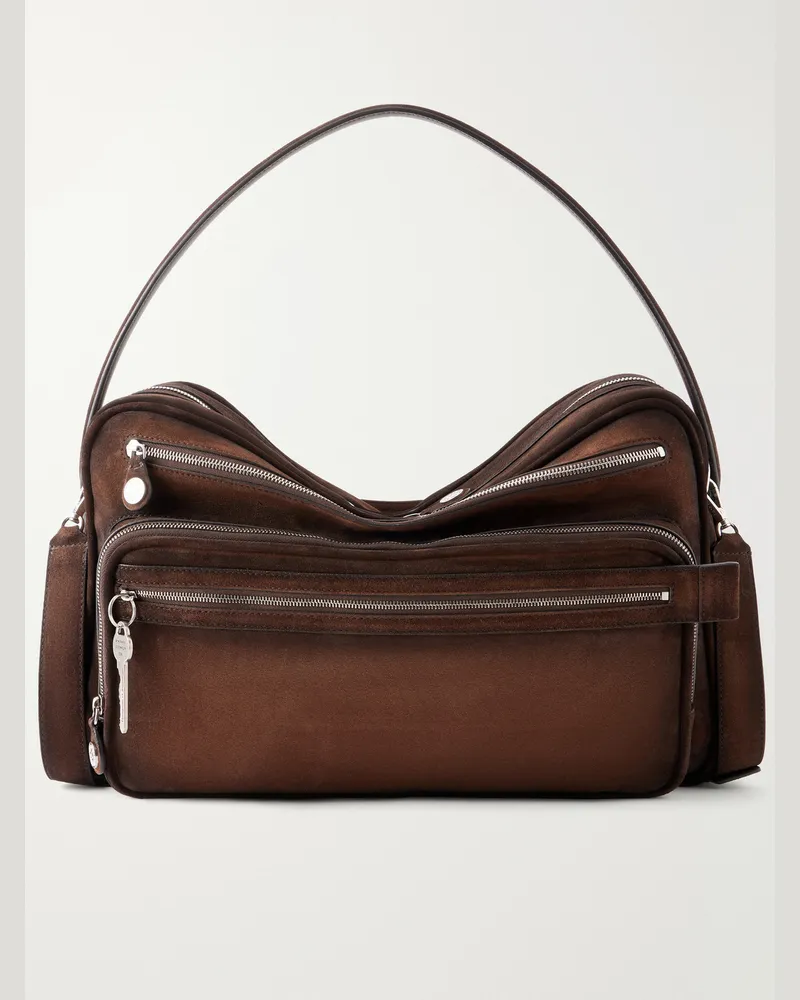 Acne Studios Camero Camera Waxed-Suede Messenger Bag Brown