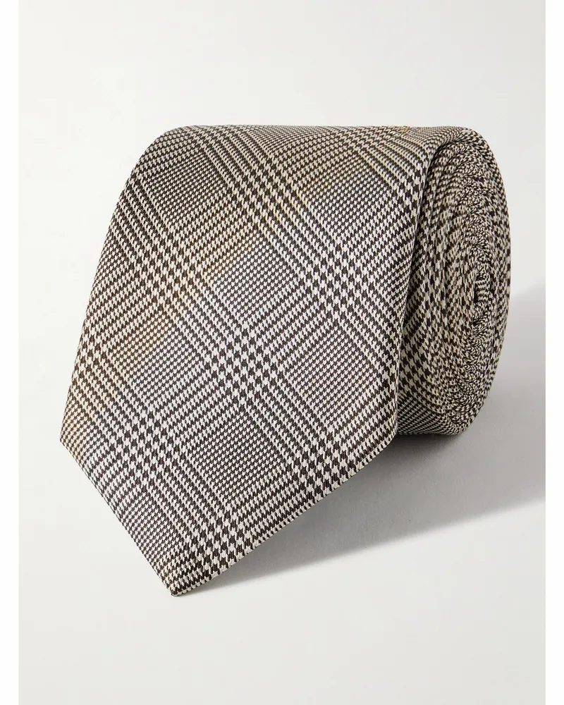 Saint Laurent Krawatte aus Seide mit Glencheck-Muster, 7 cm Neutral