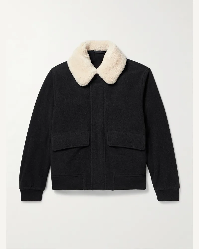 MR P. Bomberjacke aus Filz aus einer Wollmischung mit Shearling-Besatz Schwarz