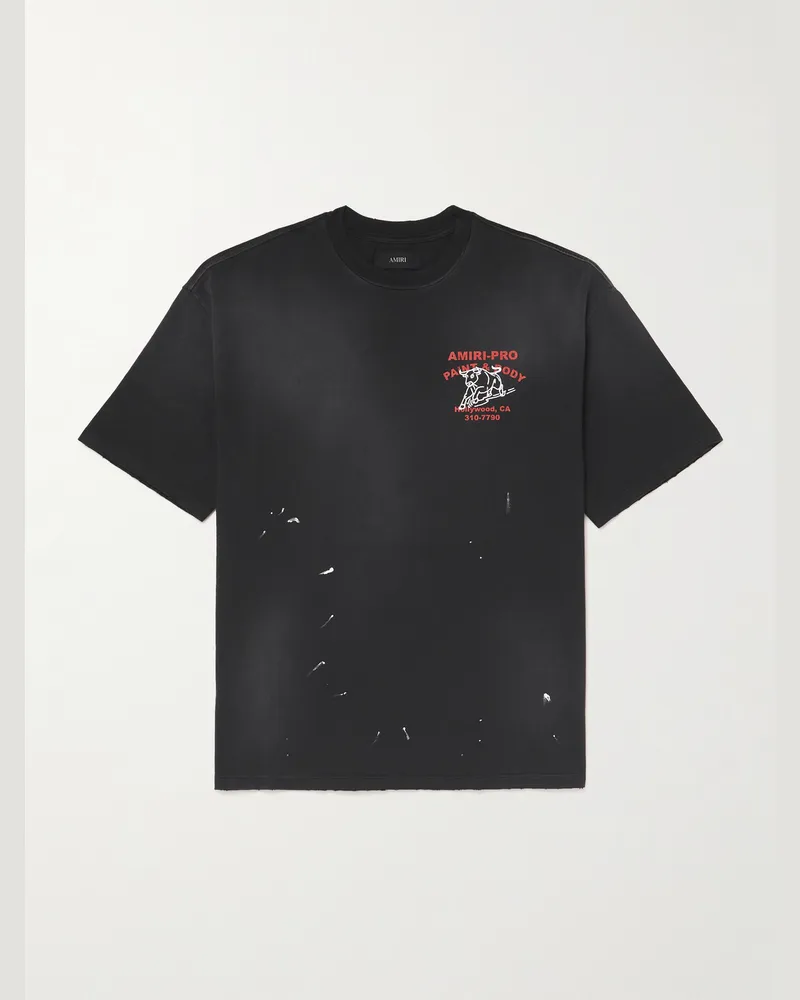 Amiri Bull Oversized Printed Distressed Cotton-Jersey T-Shirt Black
