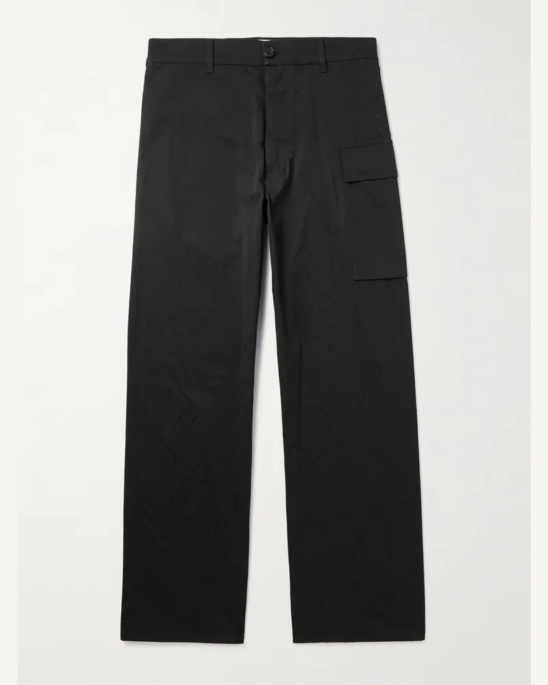 Marni Confetti Straight-Leg Embroidered Cotton Cargo Trousers Black