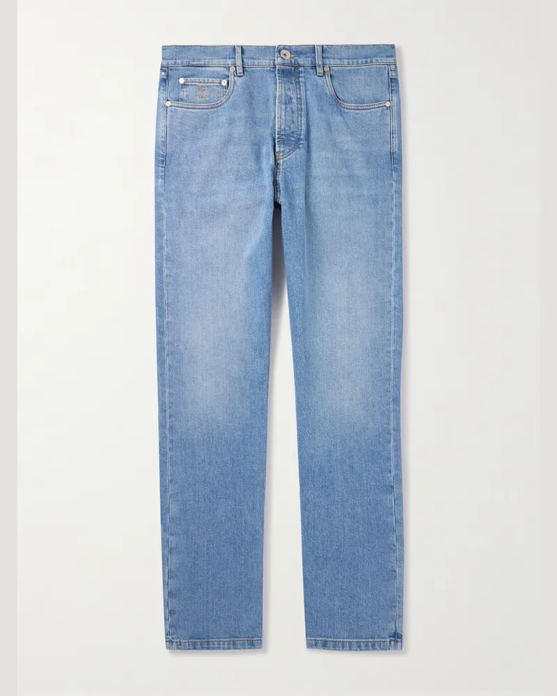 Brunello Cucinelli Iconic schmal geschnittene Jeans aus Stretch-Denim Blau