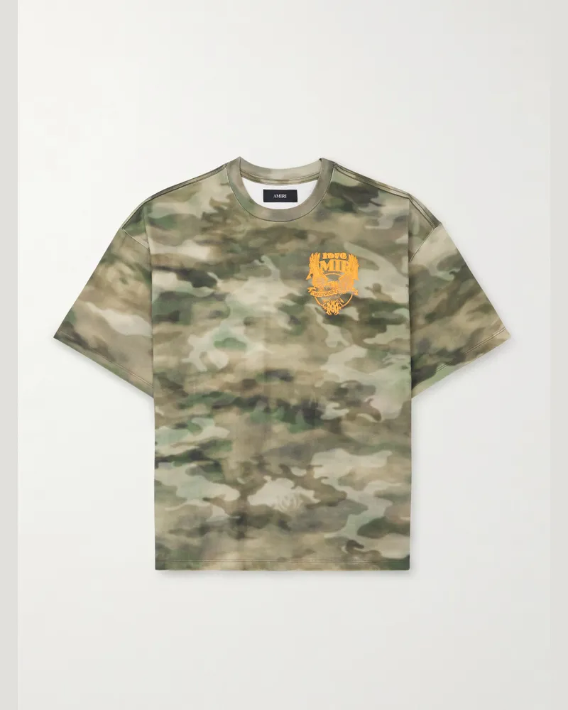 Amiri Eagle T-Shirt aus Baumwoll-Jersey mit Camouflage- und Logoprint Grün