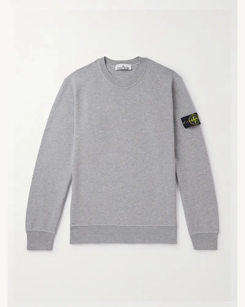 Stone Island Logo-Appliquéd Garment-Dyed Cotton-Jersey Sweatshirt Gray