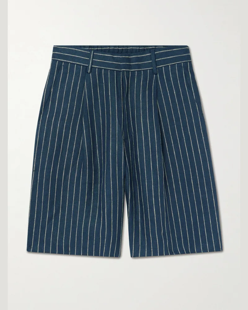 NN 07 Kay 1455 gerade geschnittene Shorts aus gestreiftem Leinen mit Falten Blau