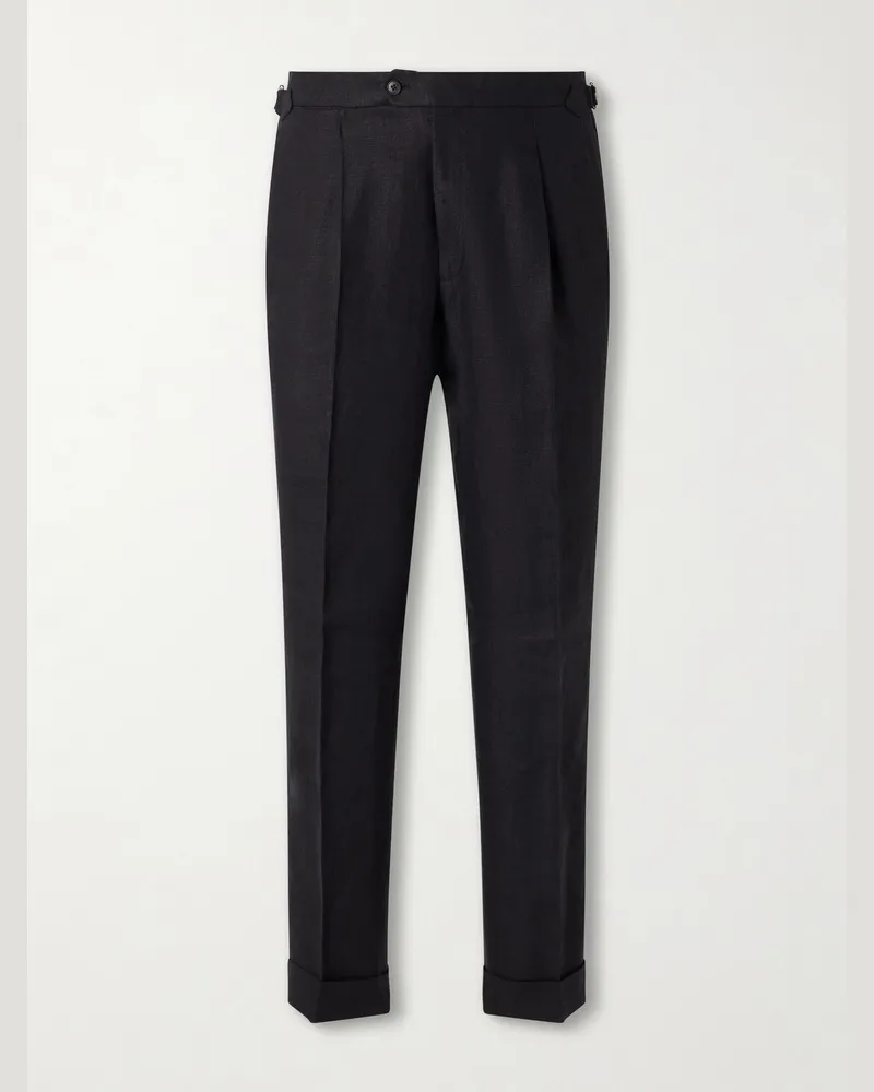 SAMAN AMEL Amie Straight-Leg Linen Suit Trousers Black