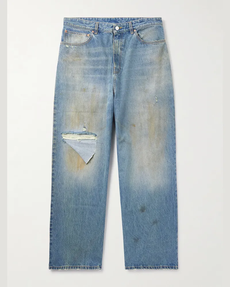 VETEMENTS Straight-Leg Distressed Jeans Blue