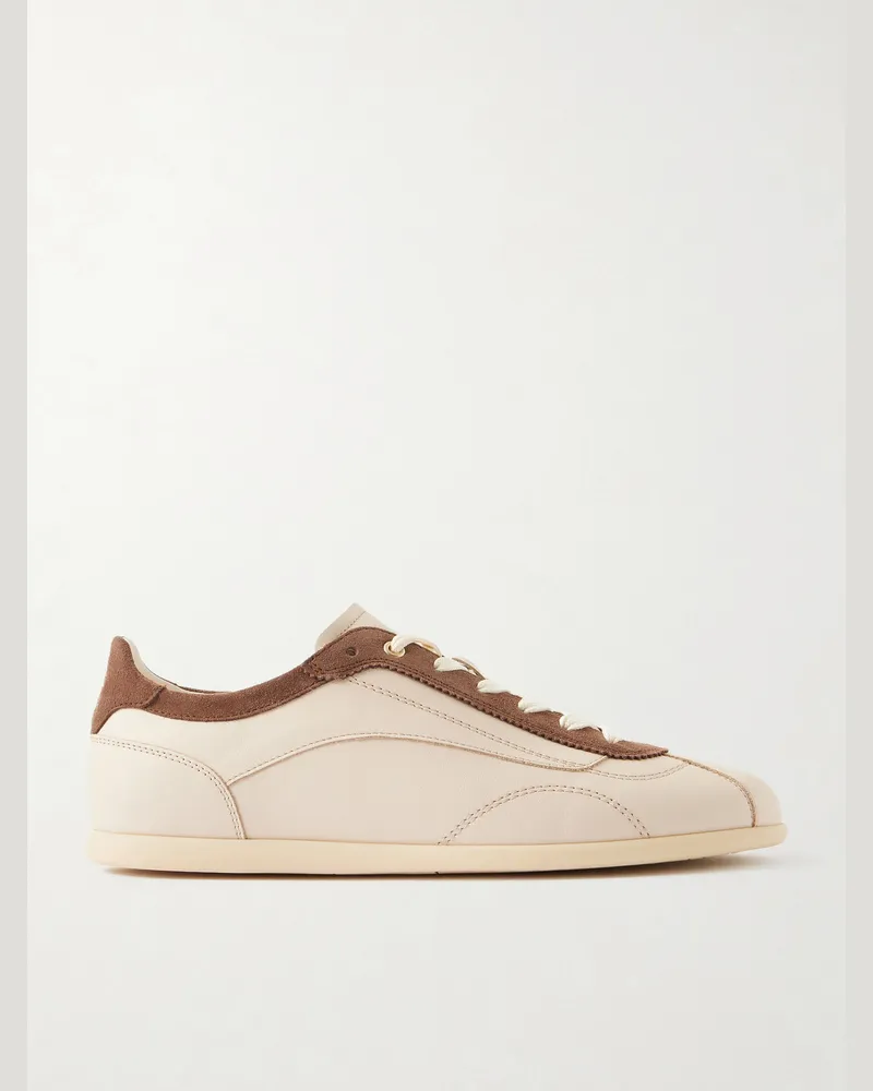 Brunello Cucinelli Suede-Trimmed Leather Sneakers Neutrals