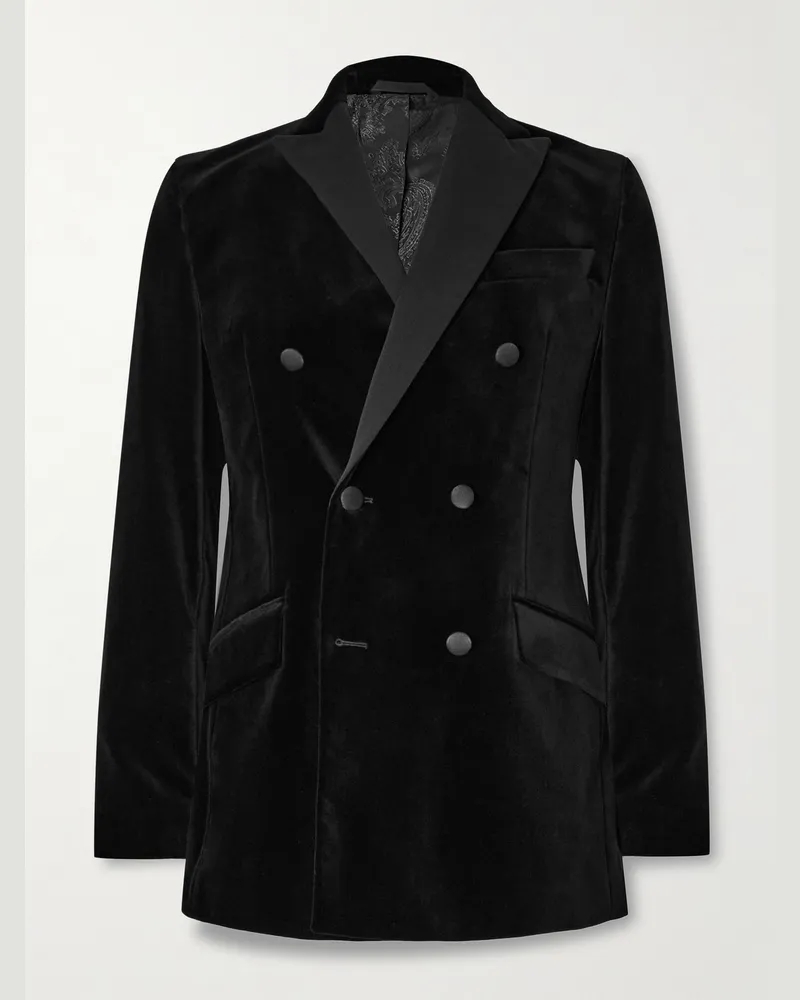 Favourbrook Schmal geschnittene doppelreihige Smokingjacke aus Baumwollsamt Schwarz