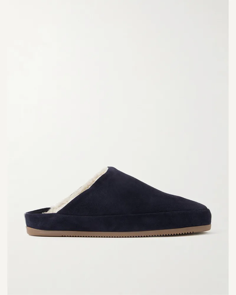 MULO Shearling-Lined Suede Slippers Blue
