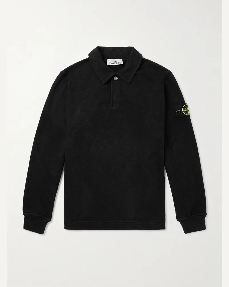 Stone Island Oberteil aus Baumwoll-Jersey mit Polokragen und Logodetail Schwarz