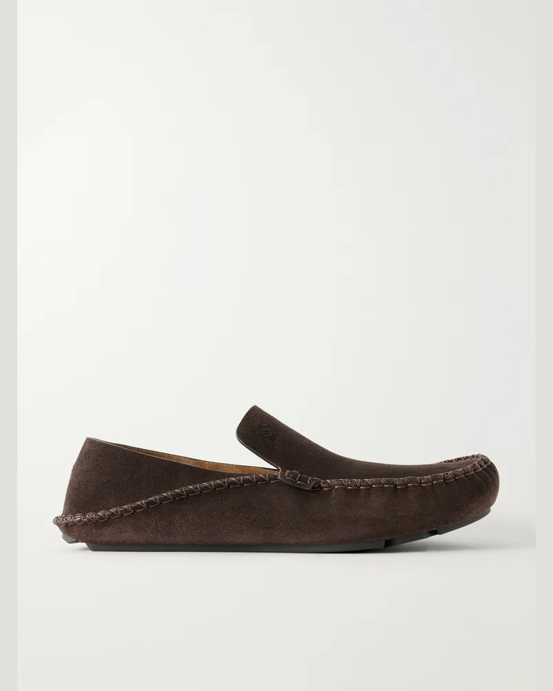 Loewe Rambla Suede Driving Loafers Brown
