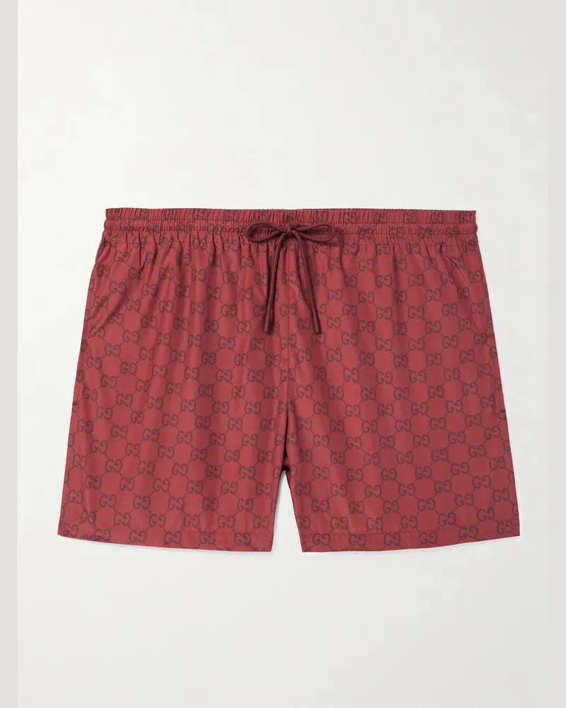 Gucci Straight-Leg Short-Length Logo-Print Swim Shorts Red