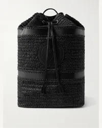 Saint Laurent Rive Gauche Rucksack aus Raffiabast mit Lederbesatz und Logoprägung Schwarz