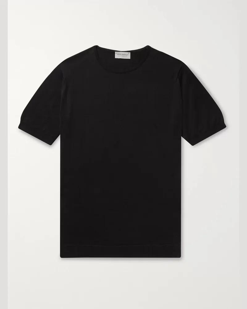 John Smedley Belden Strick-T-Shirt aus Sea-Island-Baumwolle mit schmaler Passform Schwarz