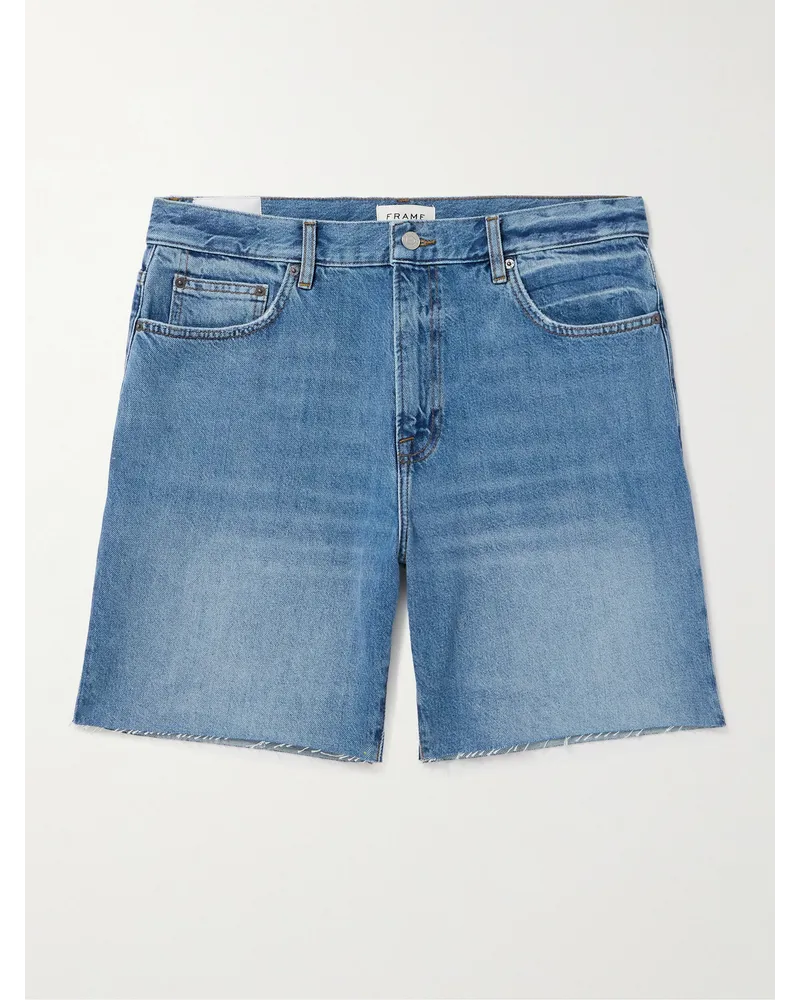 Frame Denim Gerade geschnittene Jeansshorts mit Fransen Blau