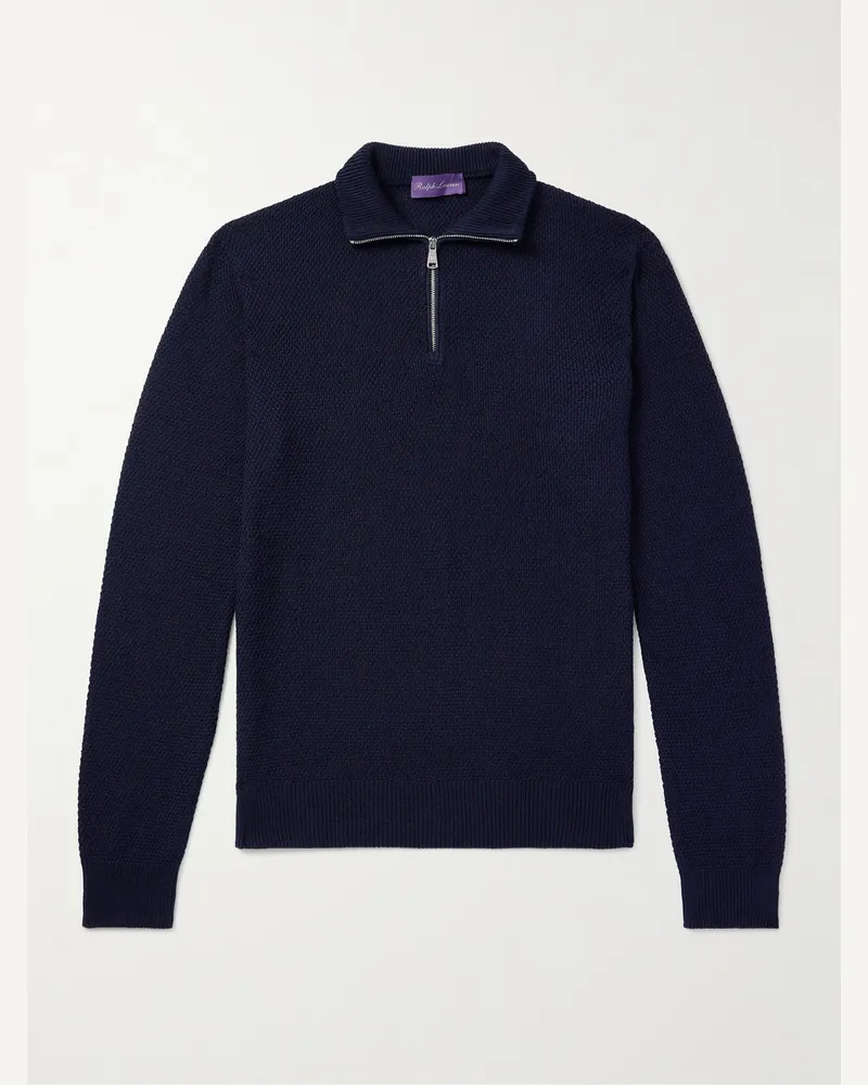 Ralph Lauren Silk and Cotton-Blend Half-Zip Sweater Blue