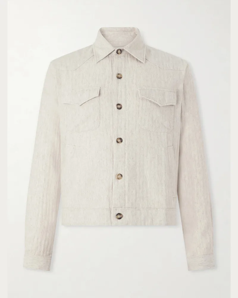 Oliver Spencer Witley Striped Cotton and Linen-Blend Jacket Neutrals