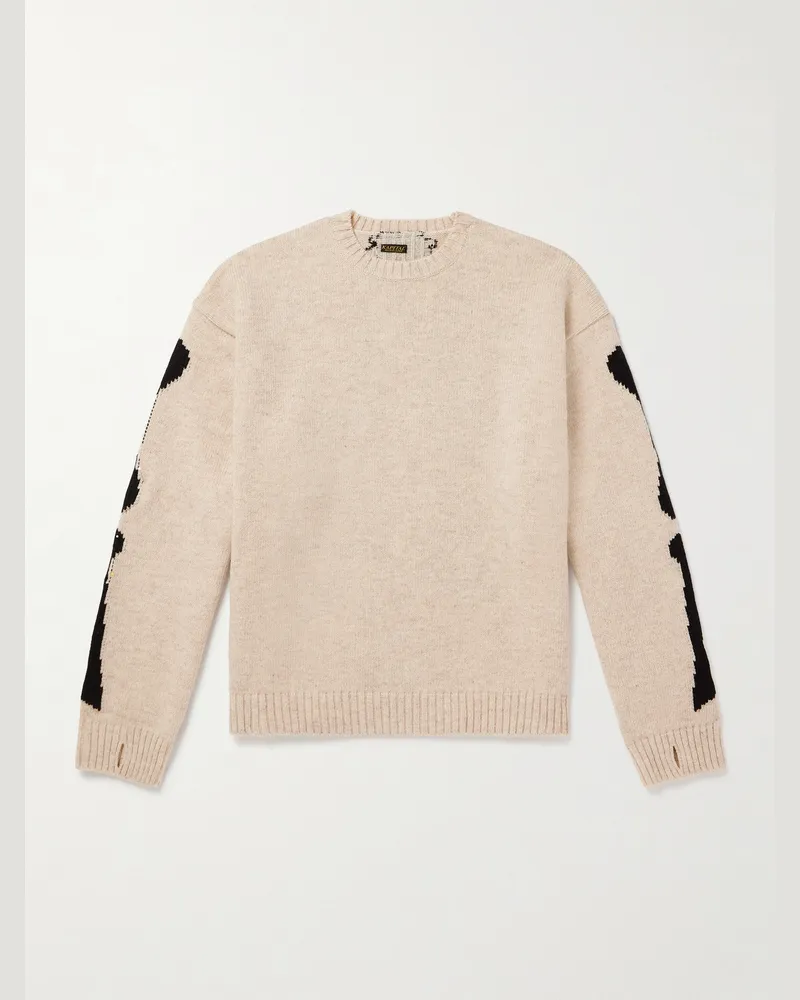 KAPITAL Oversized Intarsia Wool Sweater Neutrals