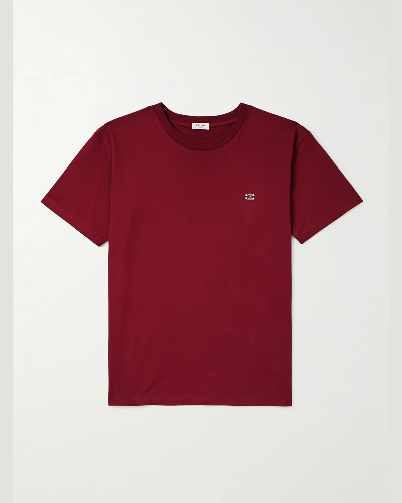 Celine T-Shirt aus Baumwoll-Jersey mit Logostickerei Burgunder