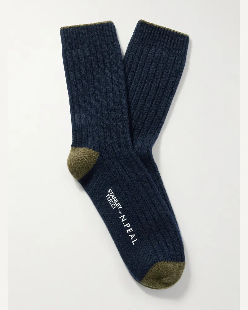 N.Peal Stanley Tucci Socken aus einer Kaschmirmischung Blau