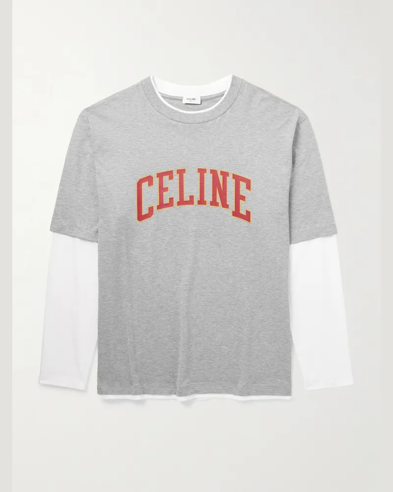 Celine Mehrlagiges Oberteil aus Baumwoll-Jersey mit Logoprint Grau