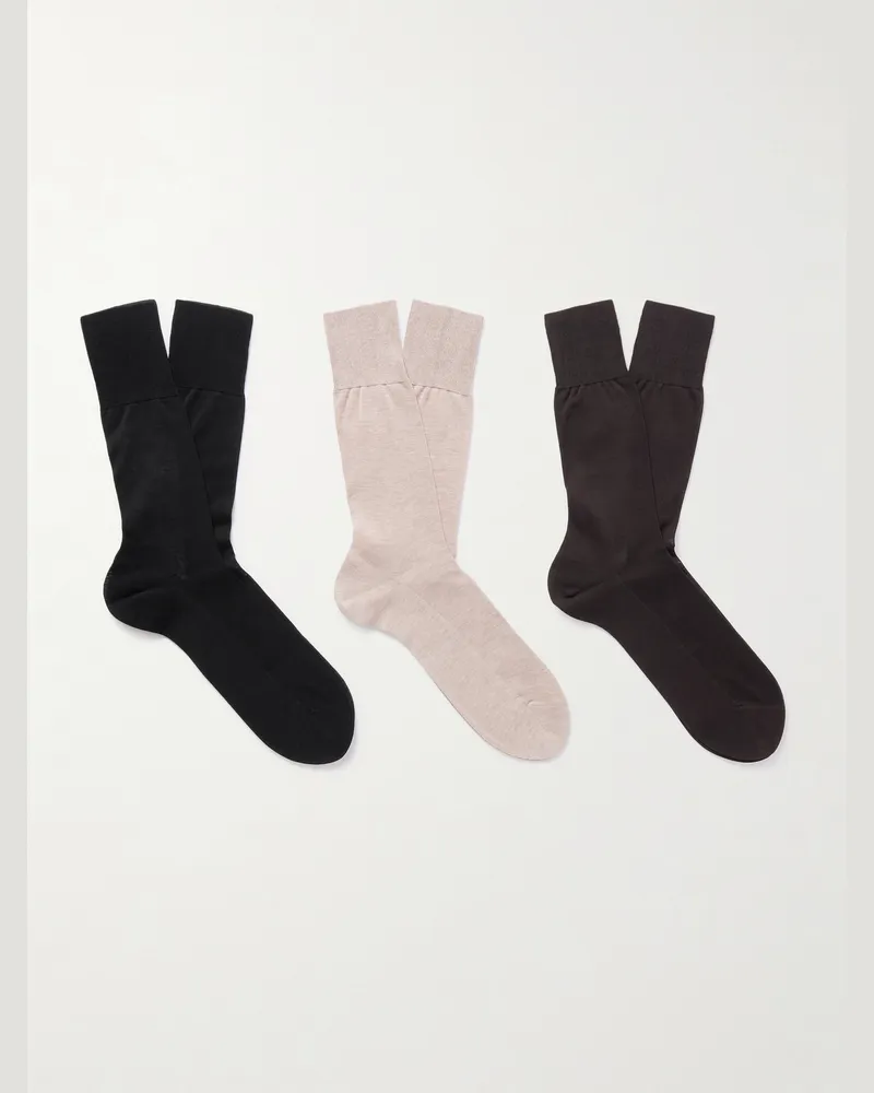 Falke No. 9 Pure Fil d´Écosse Three-Pack Cotton-Blend Socks Brown
