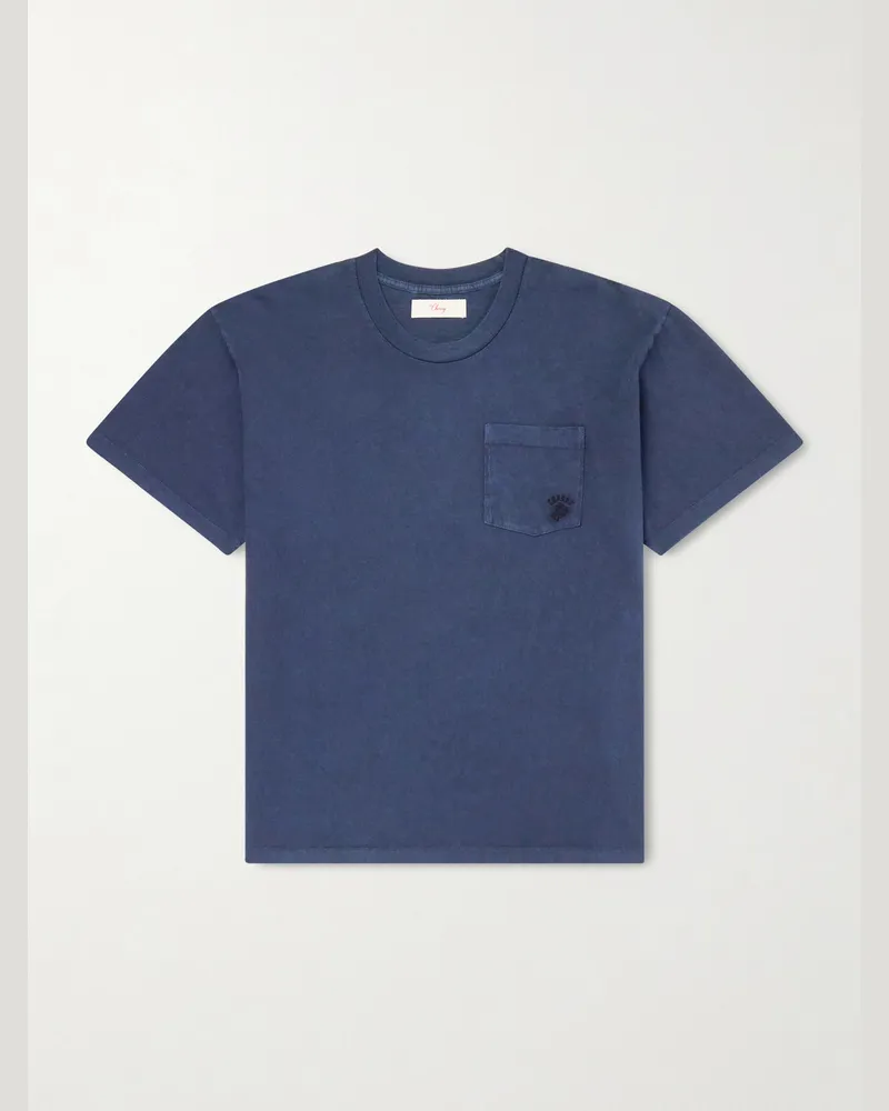 Cherry Los Angeles Western Athletic Logo-Embroidered Cotton-Jersey T-Shirt Blue