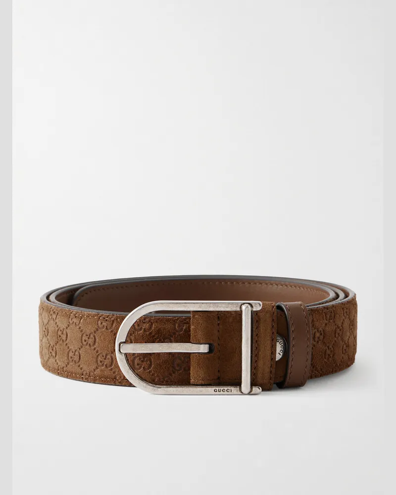 Gucci 3cm Logo-Debossed Suede Belt Brown