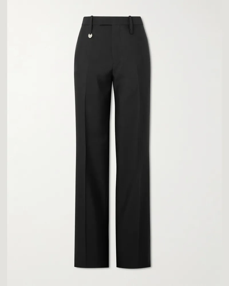 Burberry Gerade geschnittene Hose aus Wolle mit Logoverzierung Schwarz