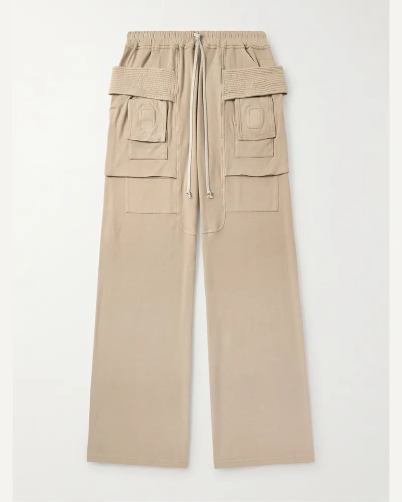 DRKSHDW by Rick Owens Creatch Wide-Leg Brushed Cotton-Jersey Drawstring Cargo Trousers Neutrals